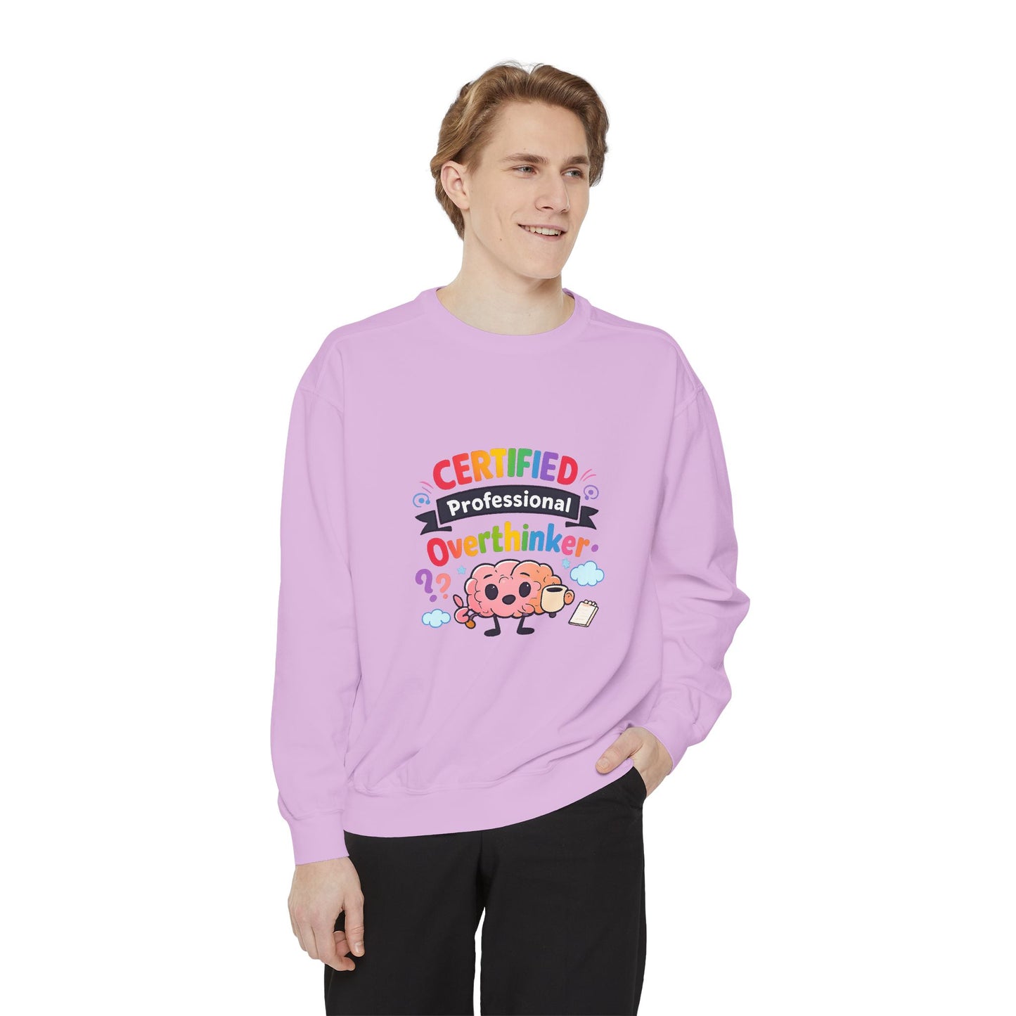 Certified Overthinker Sweatshirt — Cute Rainbow Brain Graphic Crewneck
