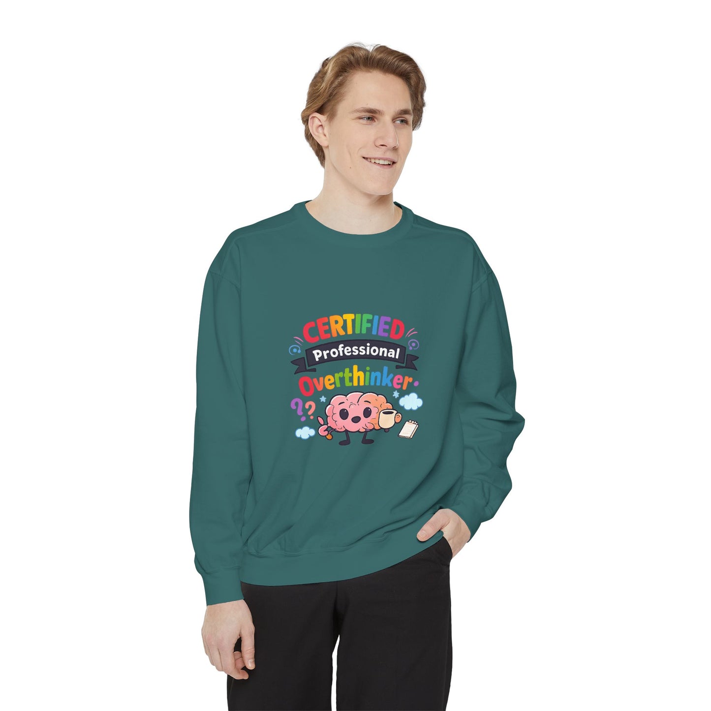 Certified Overthinker Sweatshirt — Cute Rainbow Brain Graphic Crewneck