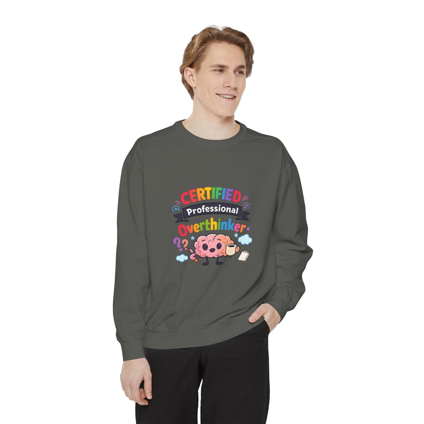 Certified Overthinker Sweatshirt — Cute Rainbow Brain Graphic Crewneck