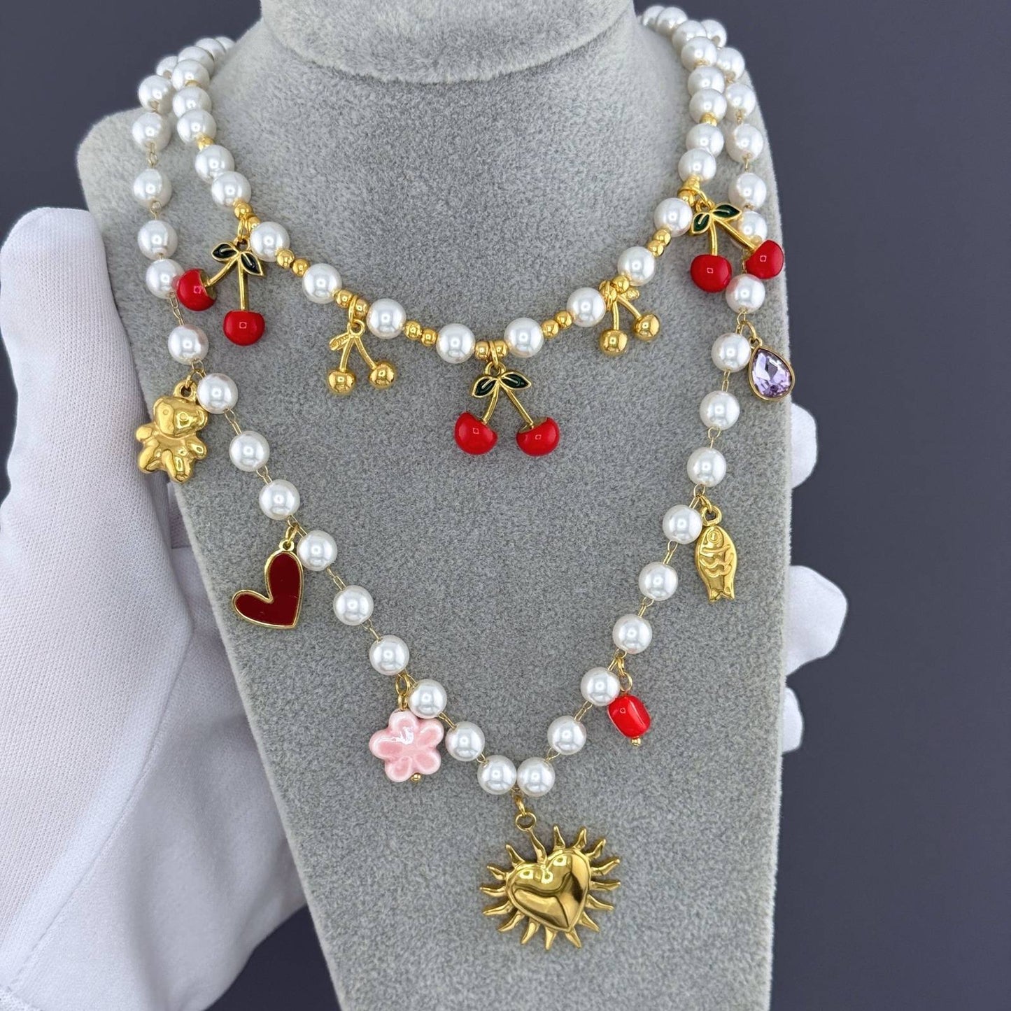 Cherry Necklace, 18K Gold Plated Steel