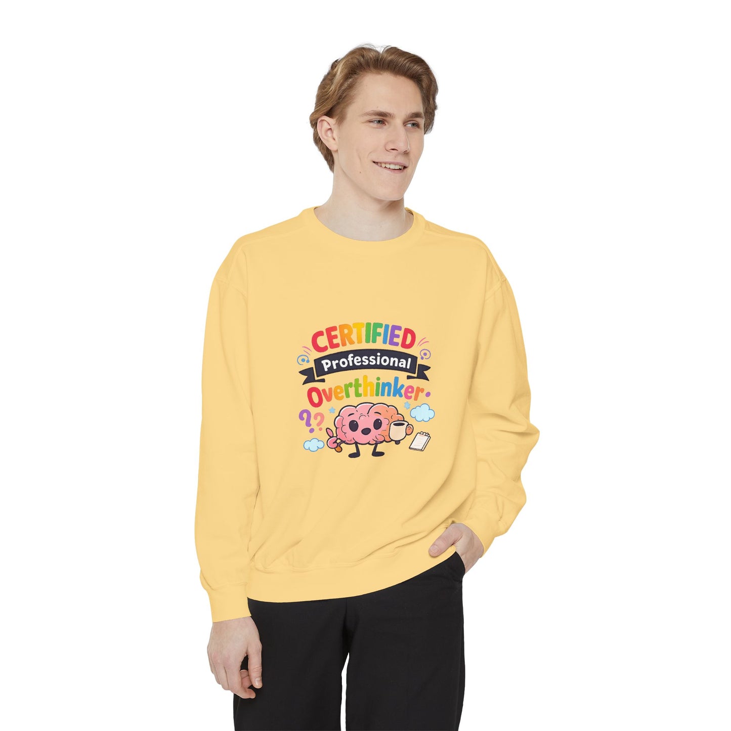 Certified Overthinker Sweatshirt — Cute Rainbow Brain Graphic Crewneck