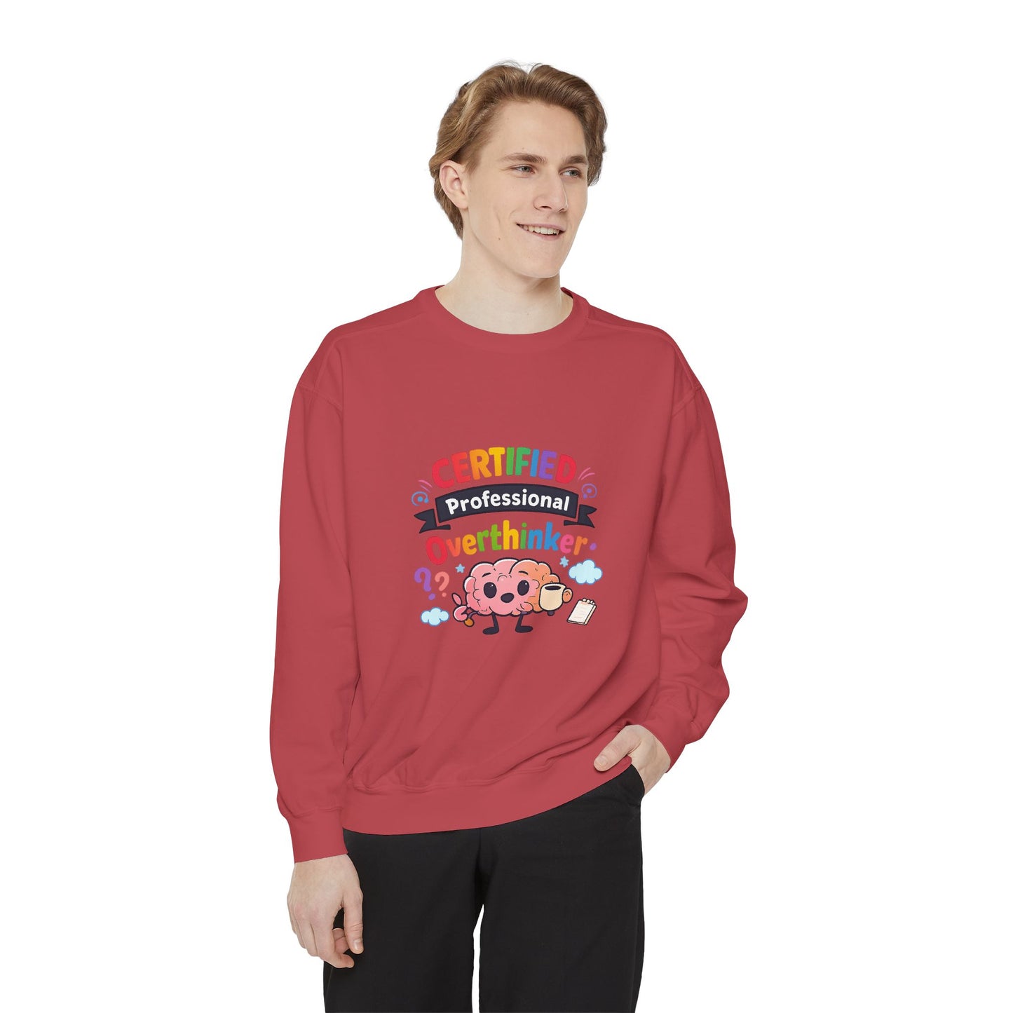 Certified Overthinker Sweatshirt — Cute Rainbow Brain Graphic Crewneck