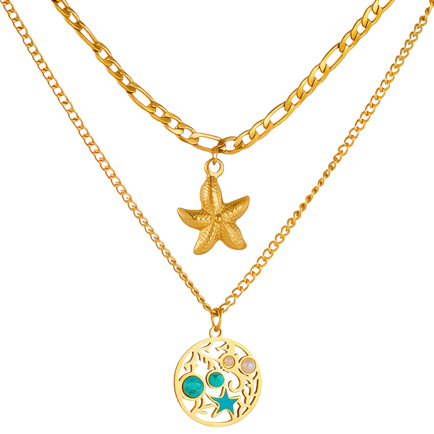 Starfishs Necklace, 18K Gold Plated Steel