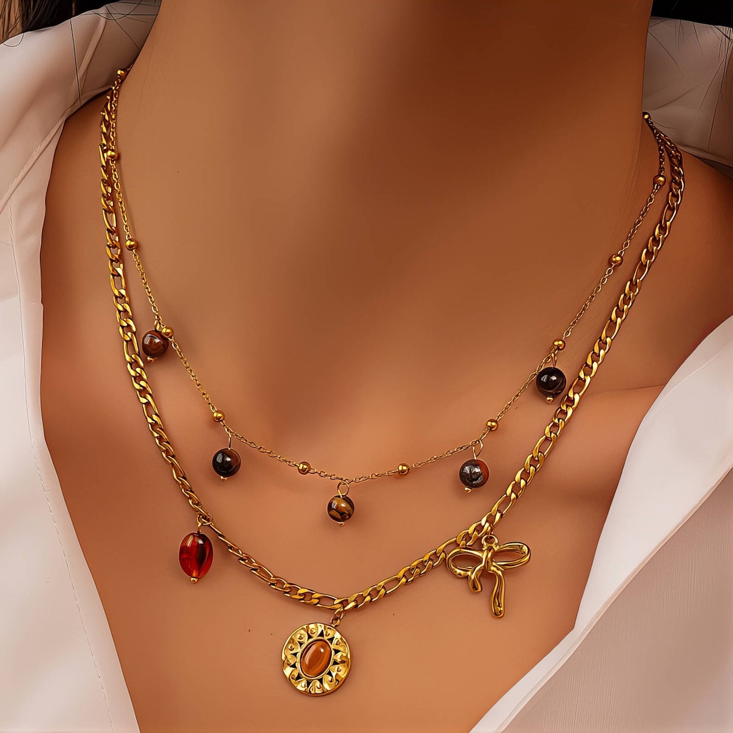 Bow Necklace, 18K Gold Plated Steel