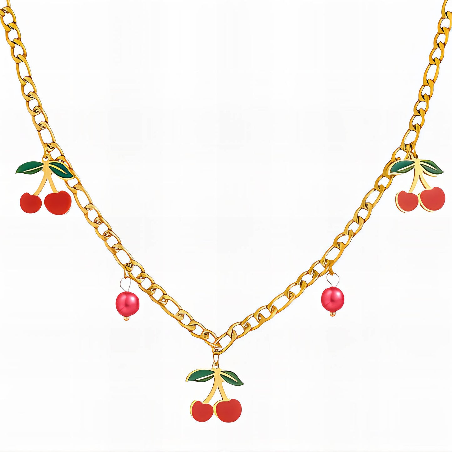 Cherry Necklace, 18K Gold Plated Steel