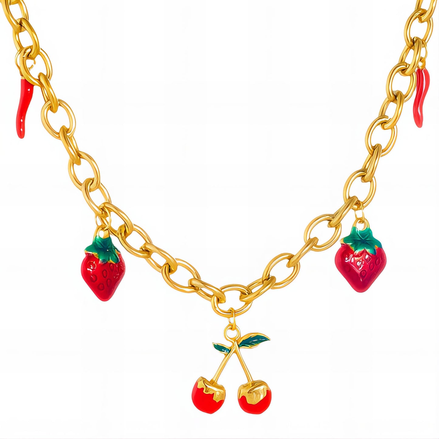 Strawberry Necklace, 18K Gold Plated Steel